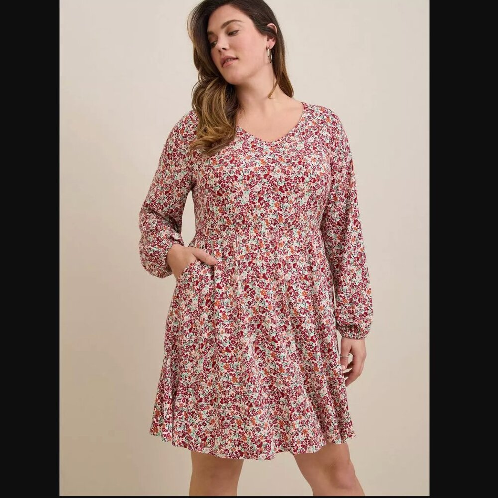 Torrid Rayon White w. Red Orange & Blue Floral Skater Mini Dress women 3 (3X)